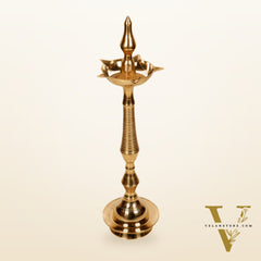 Brass Handcrafted Kerala Kuthu Vilakku with Carvings | Fine Quality Brass | 15.5" Height | Set of 2