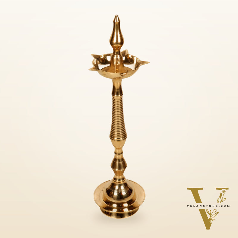 Brass Handcrafted Kerala Kuthu Vilakku with Carvings | Fine Quality Brass | 15.5" Height | Set of 2