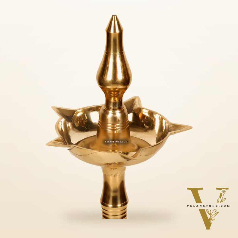 Brass Handcrafted Kerala Kuthu Vilakku with Carvings | Fine Quality Brass | 15.5" Height | Set of 2