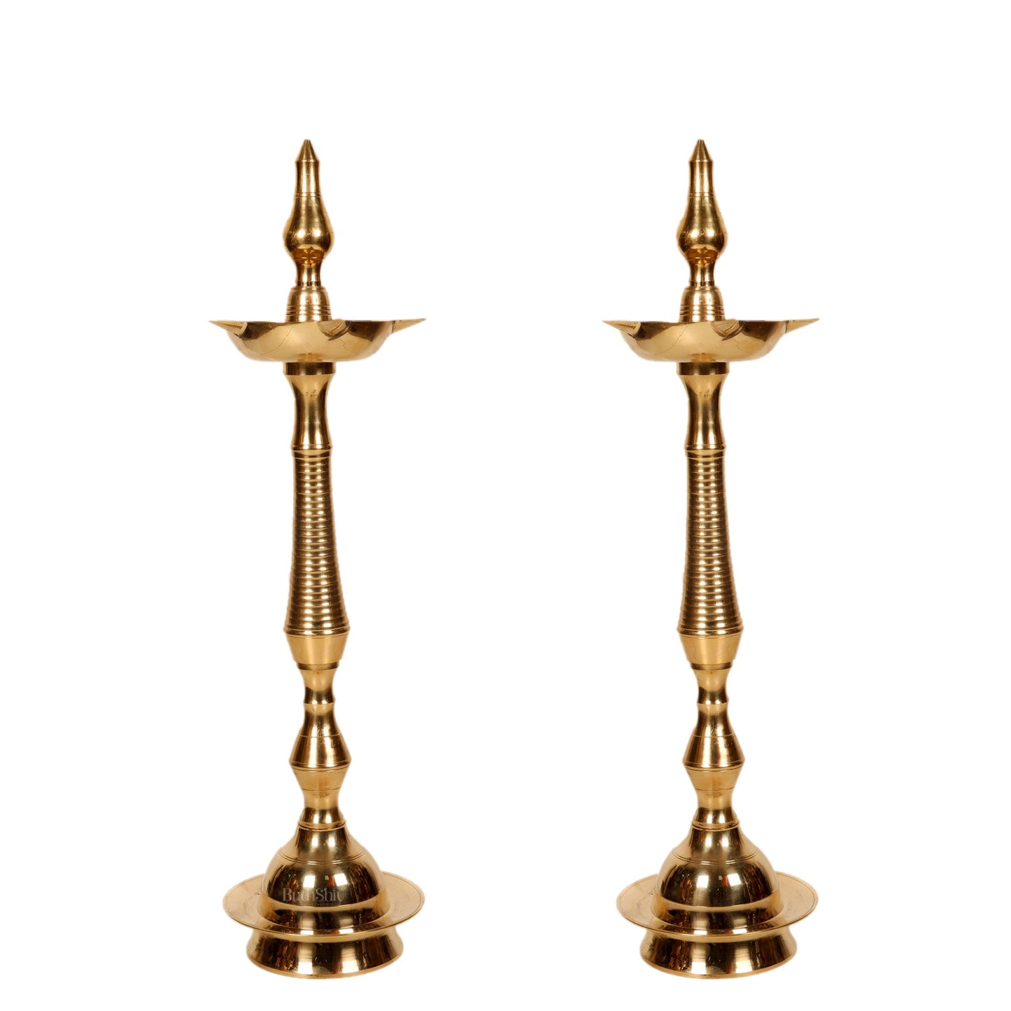Brass Handcrafted Kerala Kuthu Vilakku with Carvings | Fine Quality Brass | 15.5" Height | Set of 2