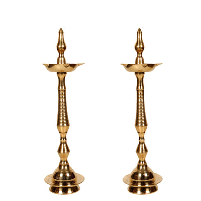 Brass Handcrafted Kerala Kuthu Vilakku with Carvings | Fine Quality Brass | 15.5" Height | Set of 2