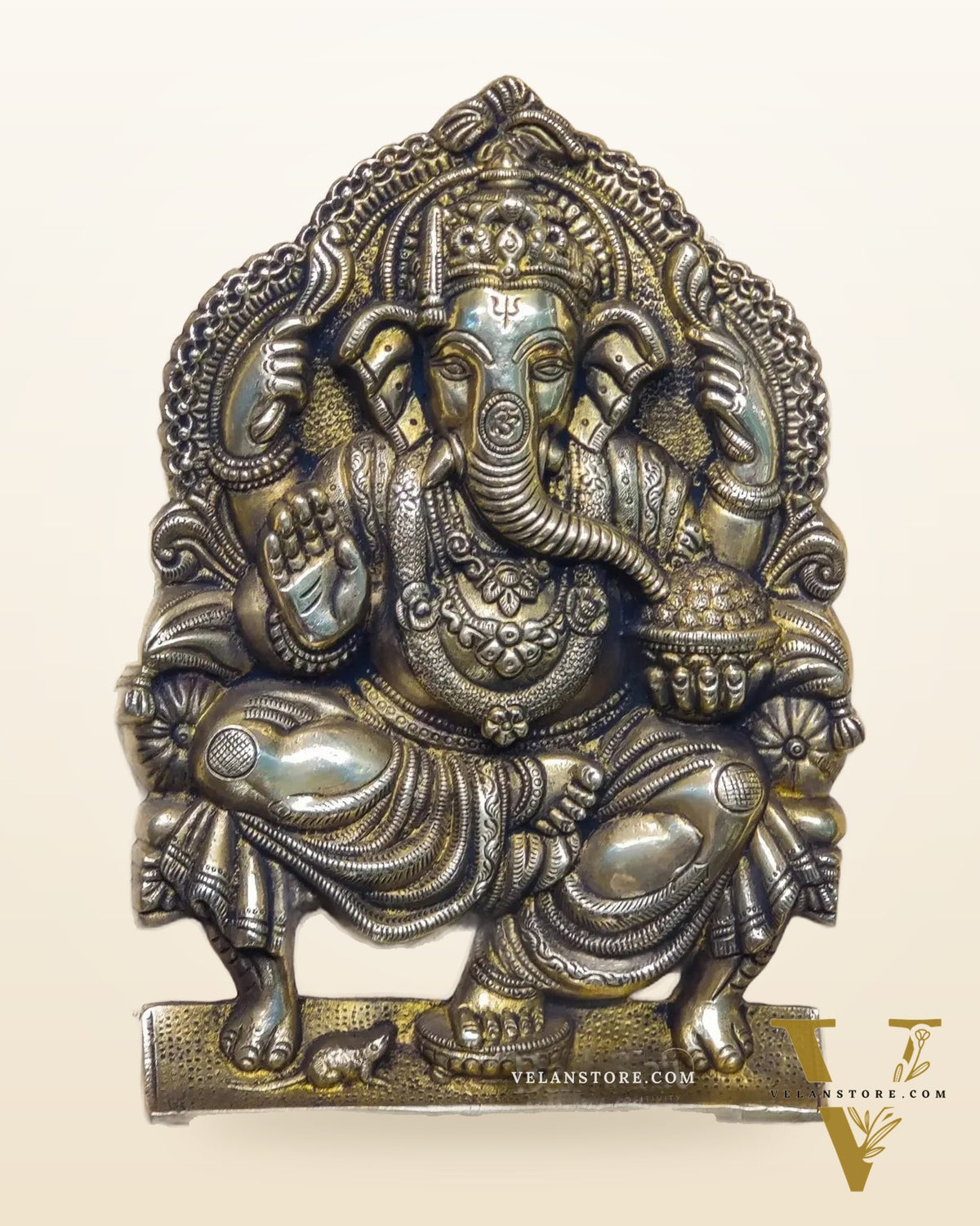 Brass Handcrafted King Ganesha Wall Hanging Statue | Antique Charcoal Finish | Height 11.5 inches