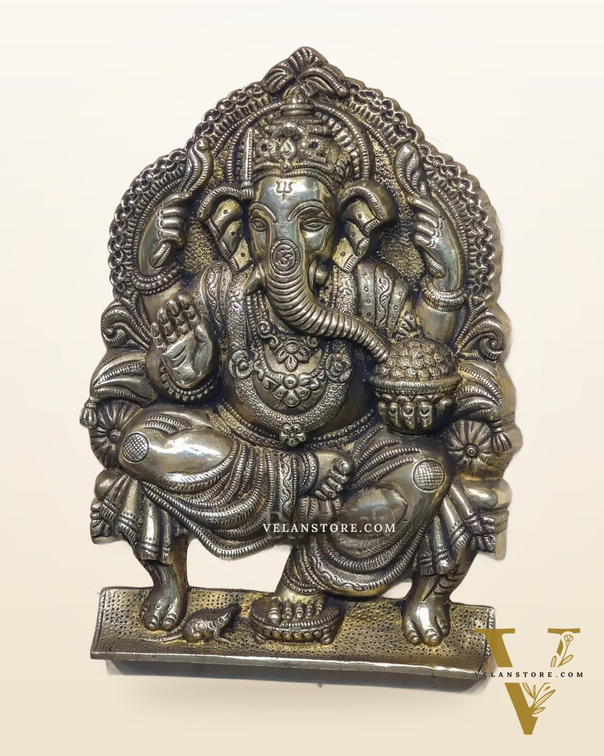 Brass Handcrafted King Ganesha Wall Hanging Statue | Antique Charcoal Finish | Height 11.5 inches