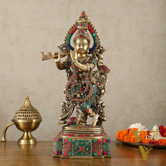 Brass Handcrafted Krishna Idol | Height 19 inch