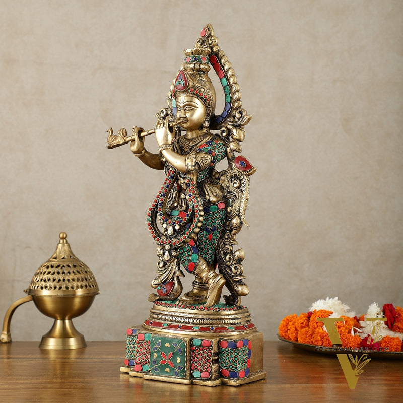 Brass Handcrafted Krishna Idol | Height 19 inch