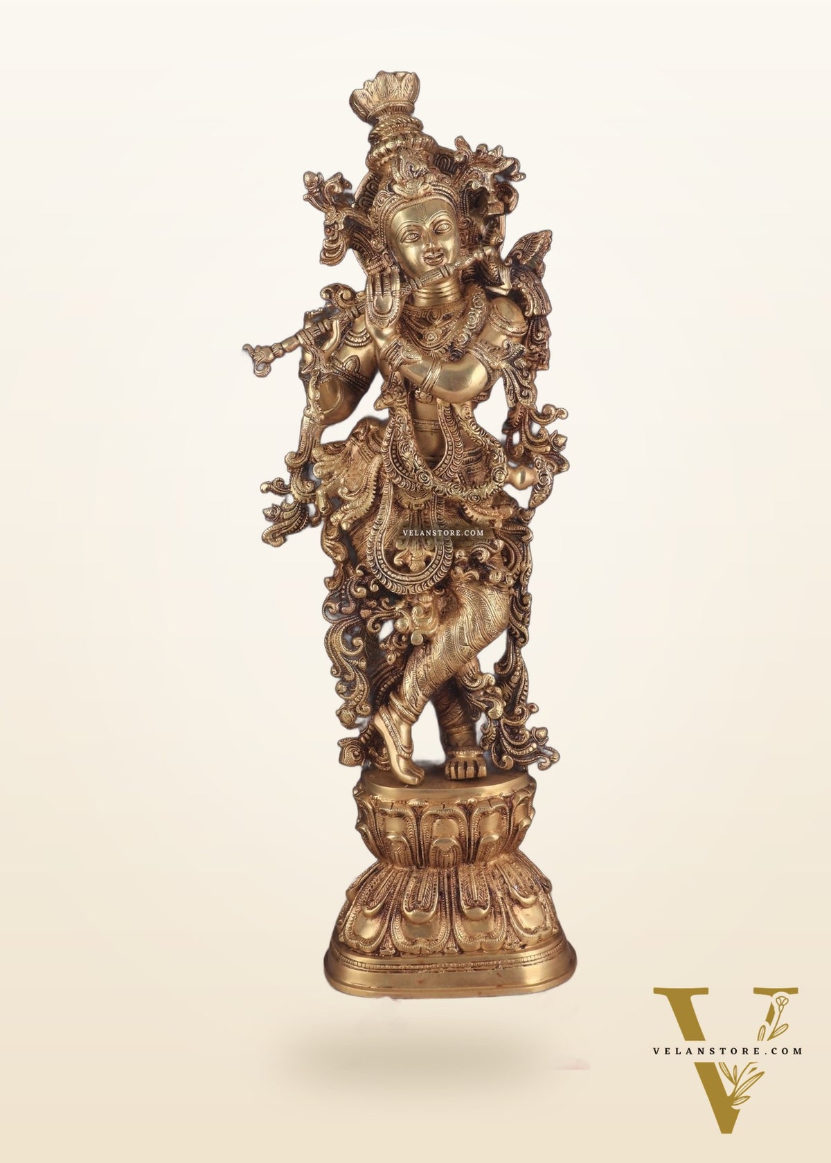 Brass Handcrafted Krishna Playing Flute Idol – 29 Inch | 18 kg