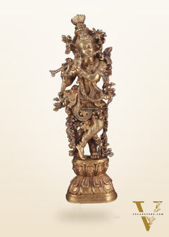 Brass Handcrafted Krishna Playing Flute Idol – 29 Inch | 18 kg