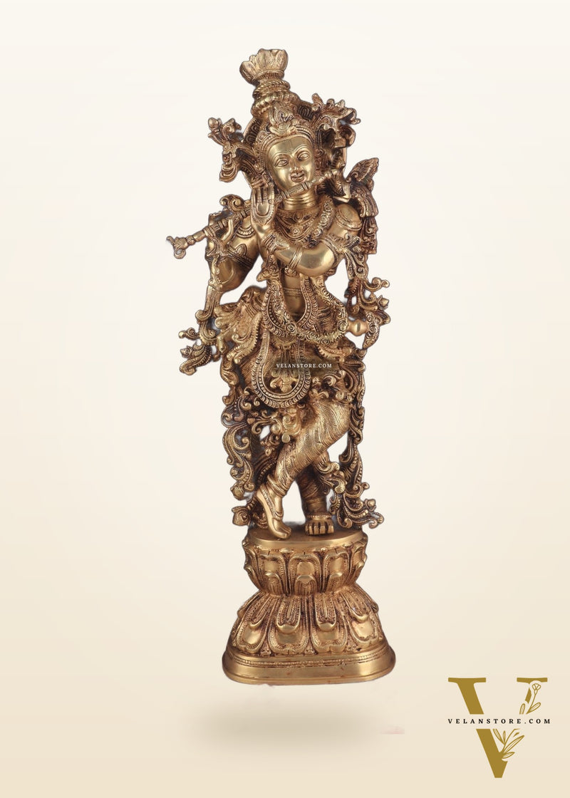 Brass Handcrafted Krishna Playing Flute Idol – 29 Inch | 18 kg
