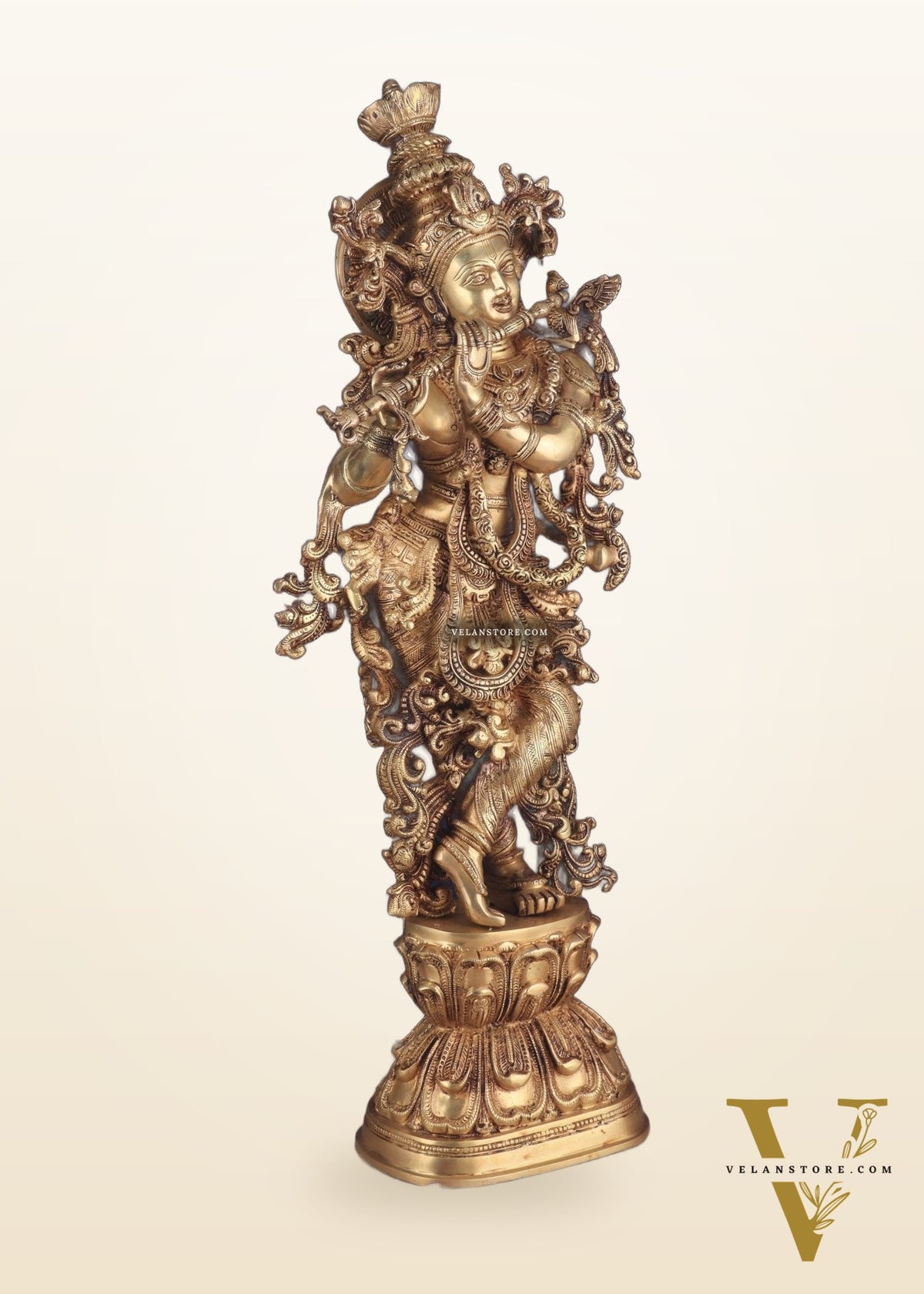 Brass Handcrafted Krishna Playing Flute Idol – 29 Inch | 18 kg