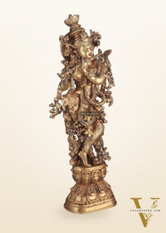 Brass Handcrafted Krishna Playing Flute Idol – 29 Inch | 18 kg