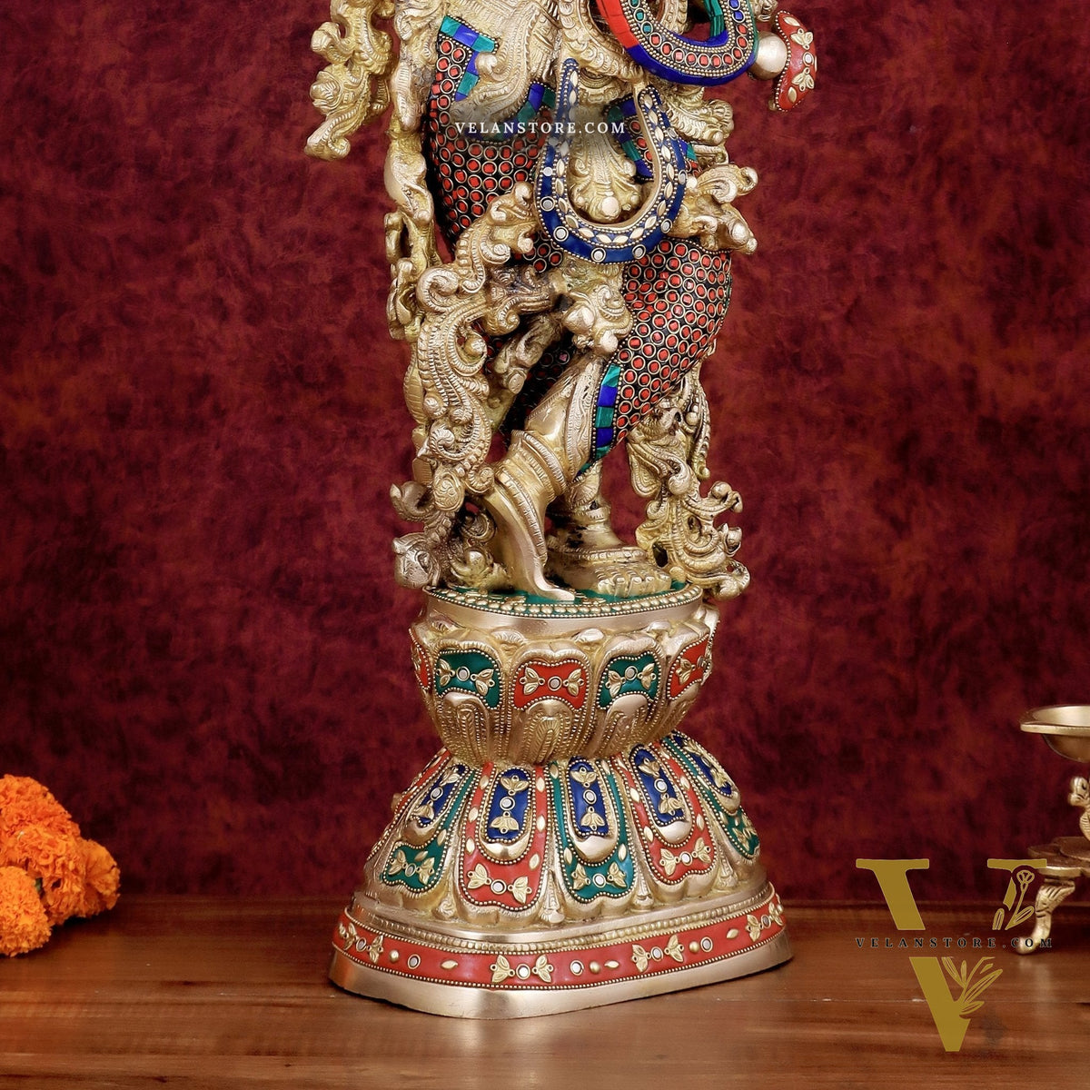 Brass Handcrafted Krishna Playing Flute Statue - 29" Tall