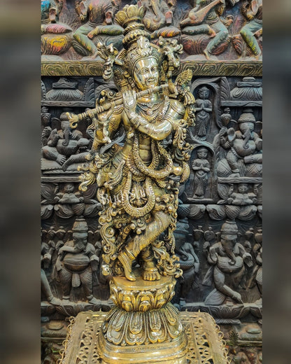 Brass Handcrafted Krishna Idol 30 "