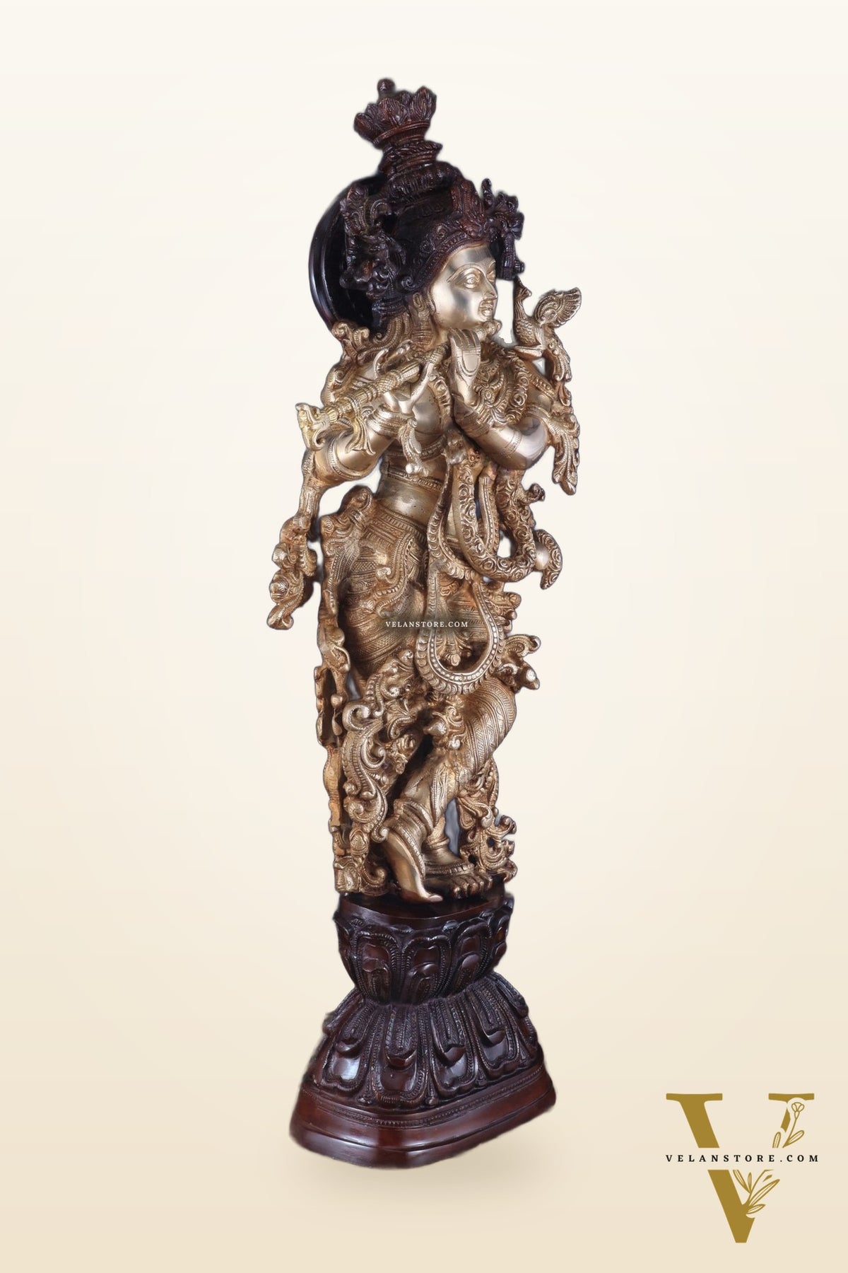 Brass Handcrafted Krishna Statue 30 inch dual tone