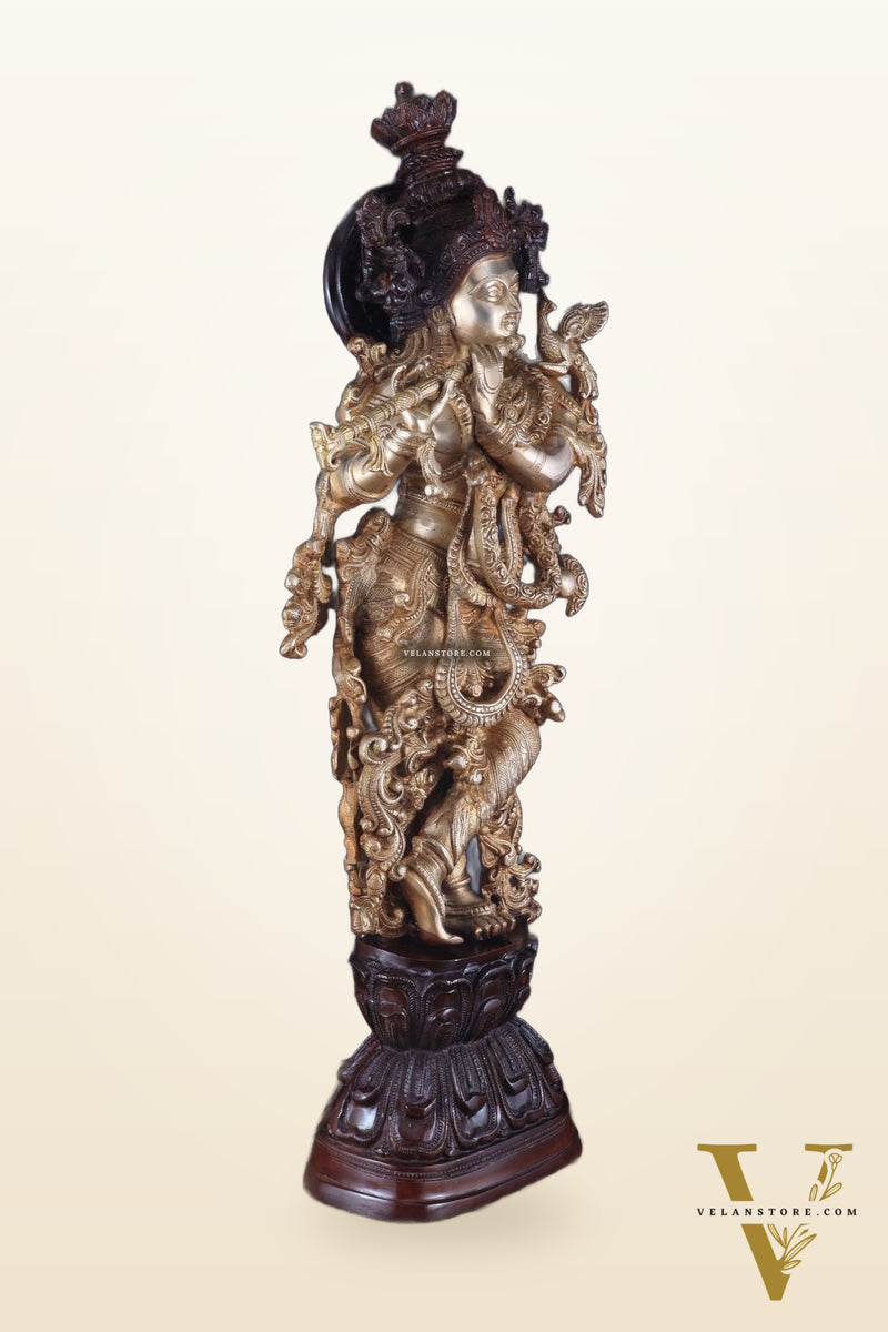 Brass Handcrafted Krishna Statue 30 inch dual tone