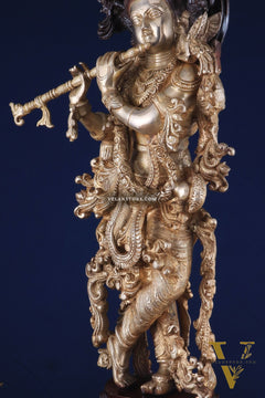 Brass Handcrafted Krishna Statue 30 inch dual tone