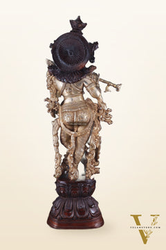 Brass Handcrafted Krishna Statue 30 inch dual tone