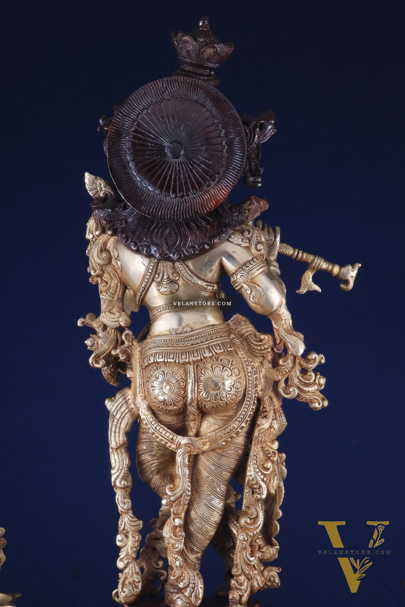 Brass Handcrafted Krishna Statue 30 inch dual tone