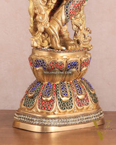 Brass Handcrafted Krishna Statue - 30" jewel work