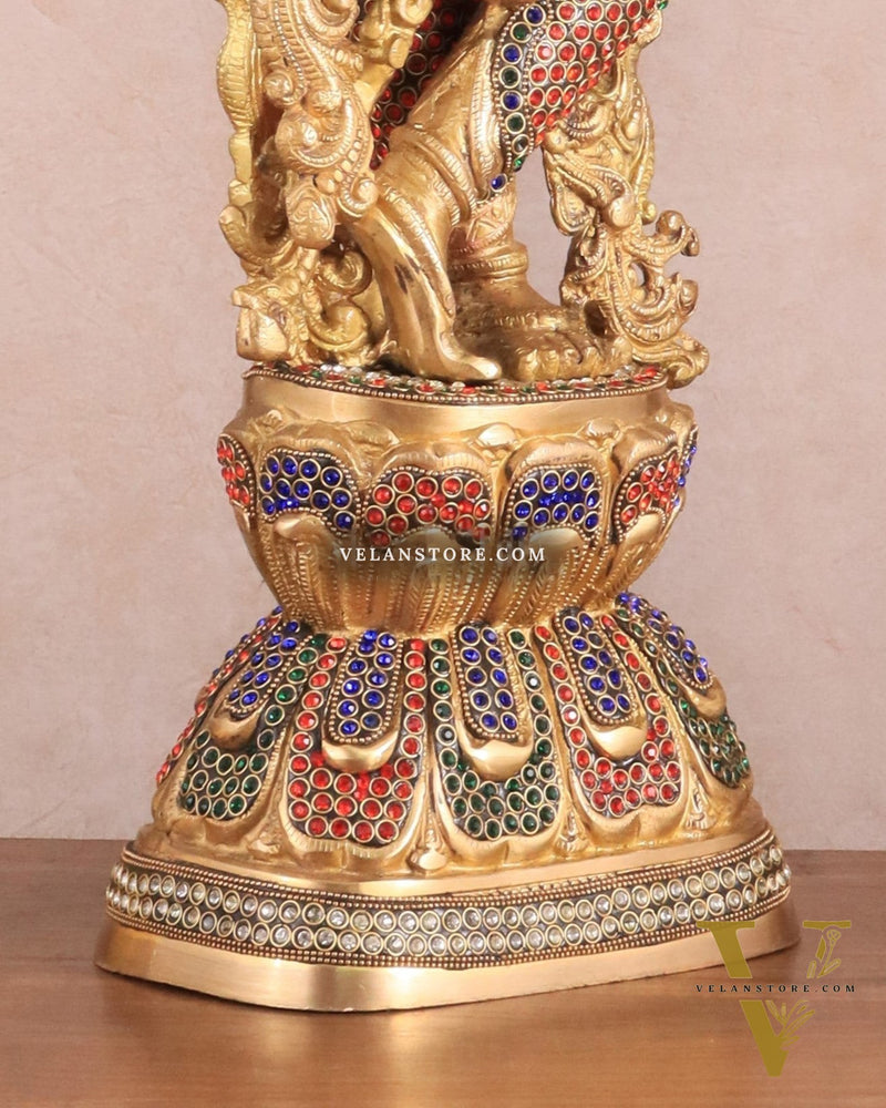Brass Handcrafted Krishna Statue - 30" jewel work