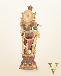 Brass Handcrafted Krishna Statue - 30" jewel work