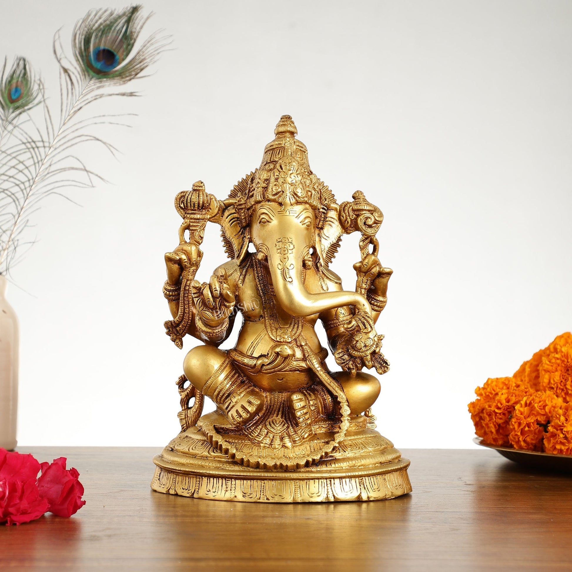 Brass Handcrafted Lord Ganesha Idol 10 inch