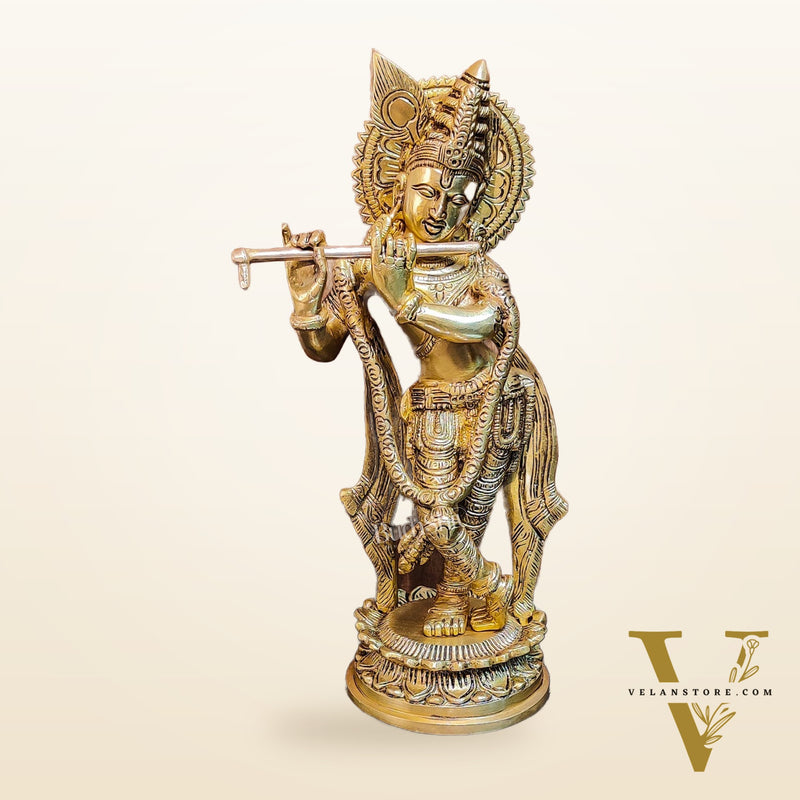 Brass Handcrafted Lord Krishna Idol | Height 11 Inch