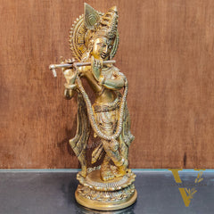 Brass Handcrafted Lord Krishna Idol | Height 11 Inch