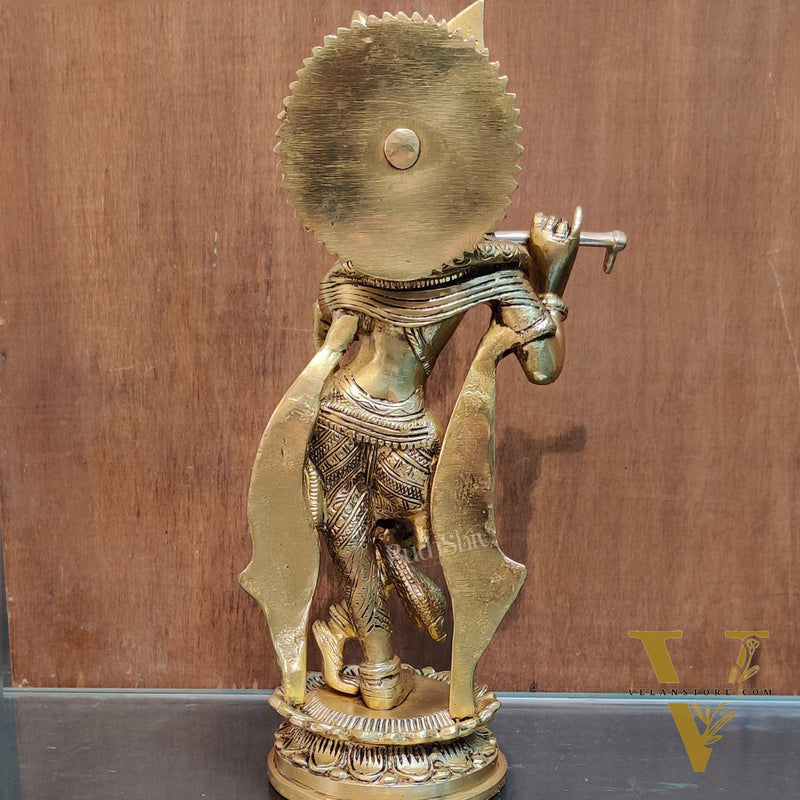Brass Handcrafted Lord Krishna Idol | Height 11 Inch
