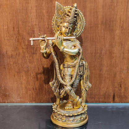 Brass Handcrafted Lord Krishna Idol | Height 11 Inch