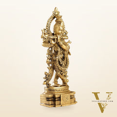 Brass Handcrafted Lord Krishna Idol - Unique Divine Sculpture | 15 inches