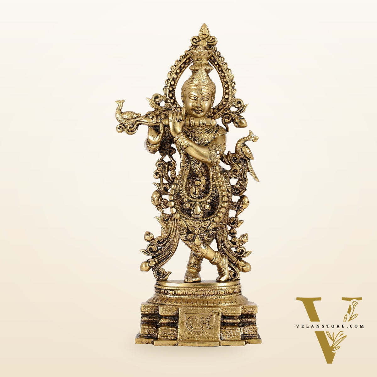 Brass Handcrafted Lord Krishna Idol - Unique Divine Sculpture | 15 inches