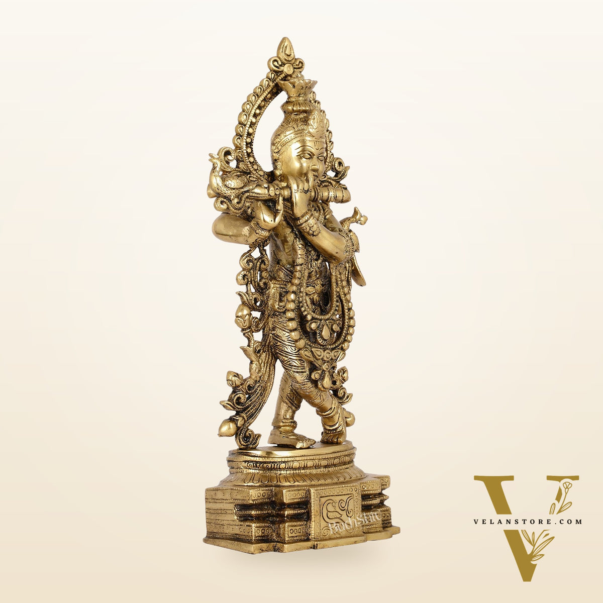 Brass Handcrafted Lord Krishna Idol - Unique Divine Sculpture | 15 inches