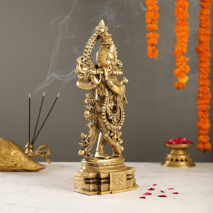 Brass Handcrafted Lord Krishna Idol - Unique Divine Sculpture | 15 inches