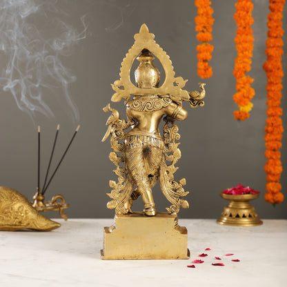 Brass Handcrafted Lord Krishna Idol - Unique Divine Sculpture | 15 inches