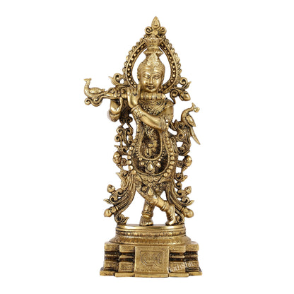 Brass Handcrafted Lord Krishna Idol - Unique Divine Sculpture | 15 inches