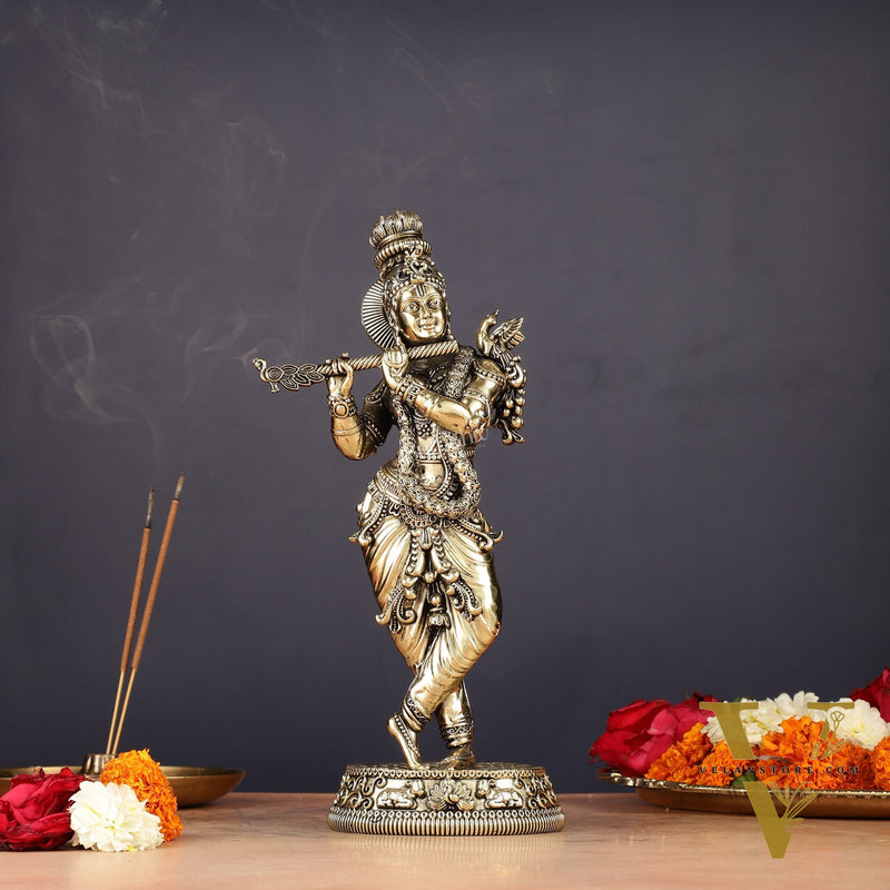 Brass handcrafted Lord Krishna Intricate Idol 10 inch
