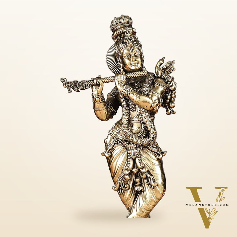 Brass handcrafted Lord Krishna Intricate Idol 10 inch