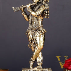 Brass handcrafted Lord Krishna Intricate Idol 10 inch