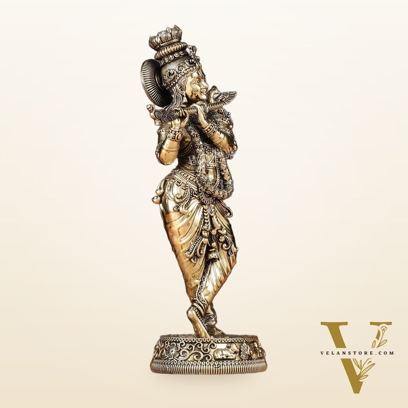 Brass handcrafted Lord Krishna Intricate Idol 10 inch