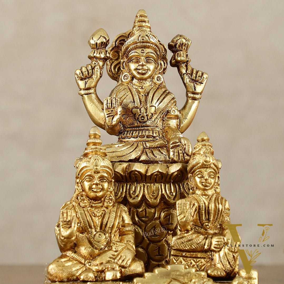 Brass Handcrafted Lord Kuber with Goddess Lakshmi and Chitralekha | Wealth and Prosperity Idol | 6" Height