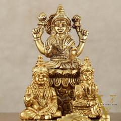 Brass Handcrafted Lord Kuber with Goddess Lakshmi and Chitralekha | Wealth and Prosperity Idol | 6" Height