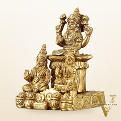 Brass Handcrafted Lord Kuber with Goddess Lakshmi and Chitralekha | Wealth and Prosperity Idol | 6" Height