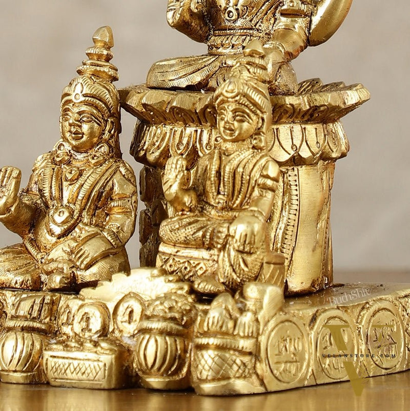 Brass Handcrafted Lord Kuber with Goddess Lakshmi and Chitralekha | Wealth and Prosperity Idol | 6" Height