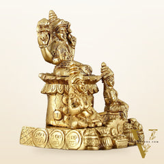 Brass Handcrafted Lord Kuber with Goddess Lakshmi and Chitralekha | Wealth and Prosperity Idol | 6" Height