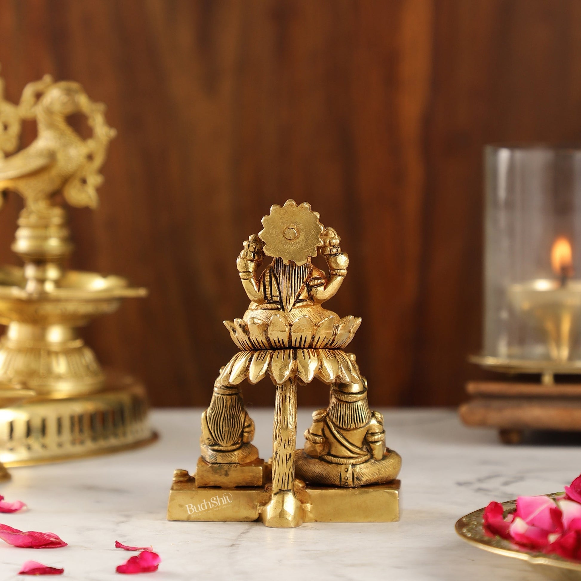 Brass Handcrafted Lord Kuber with Goddess Lakshmi and Chitralekha | Wealth and Prosperity Idol | 5" Height