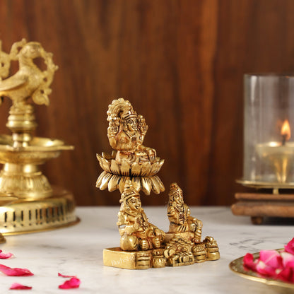 Brass Handcrafted Lord Kuber with Goddess Lakshmi and Chitralekha | Wealth and Prosperity Idol | 5" Height