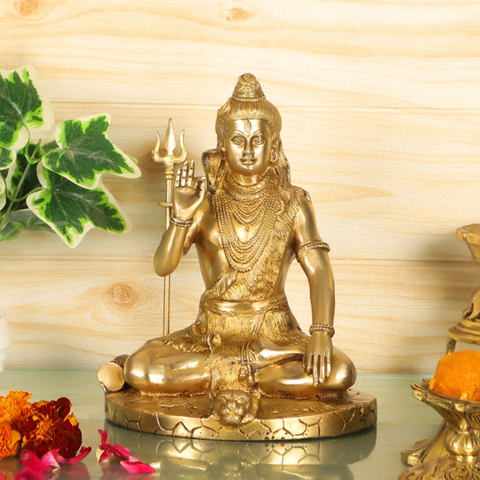 Brass Handcrafted Lord Shiva Statue | Finely Crafted with Sharp Detailing | 9.5" Height"
