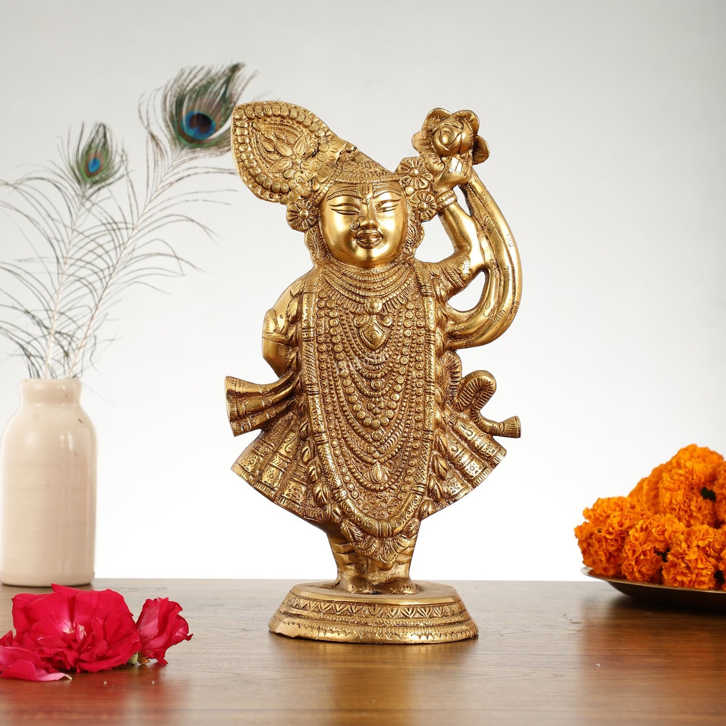 Brass Handcrafted Lord Shrinath Ji Statue | From Nathdwara | Height 13 Inch