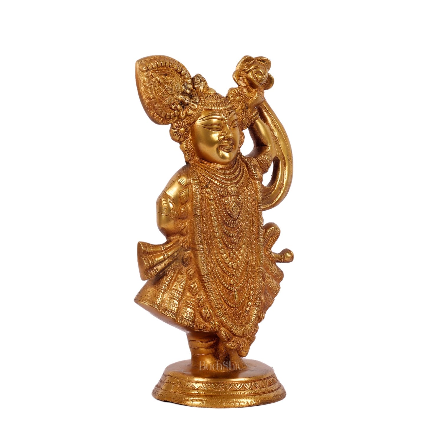 Brass Handcrafted Lord Shrinath Ji Statue | From Nathdwara | Height 13 Inches | Golden Finish