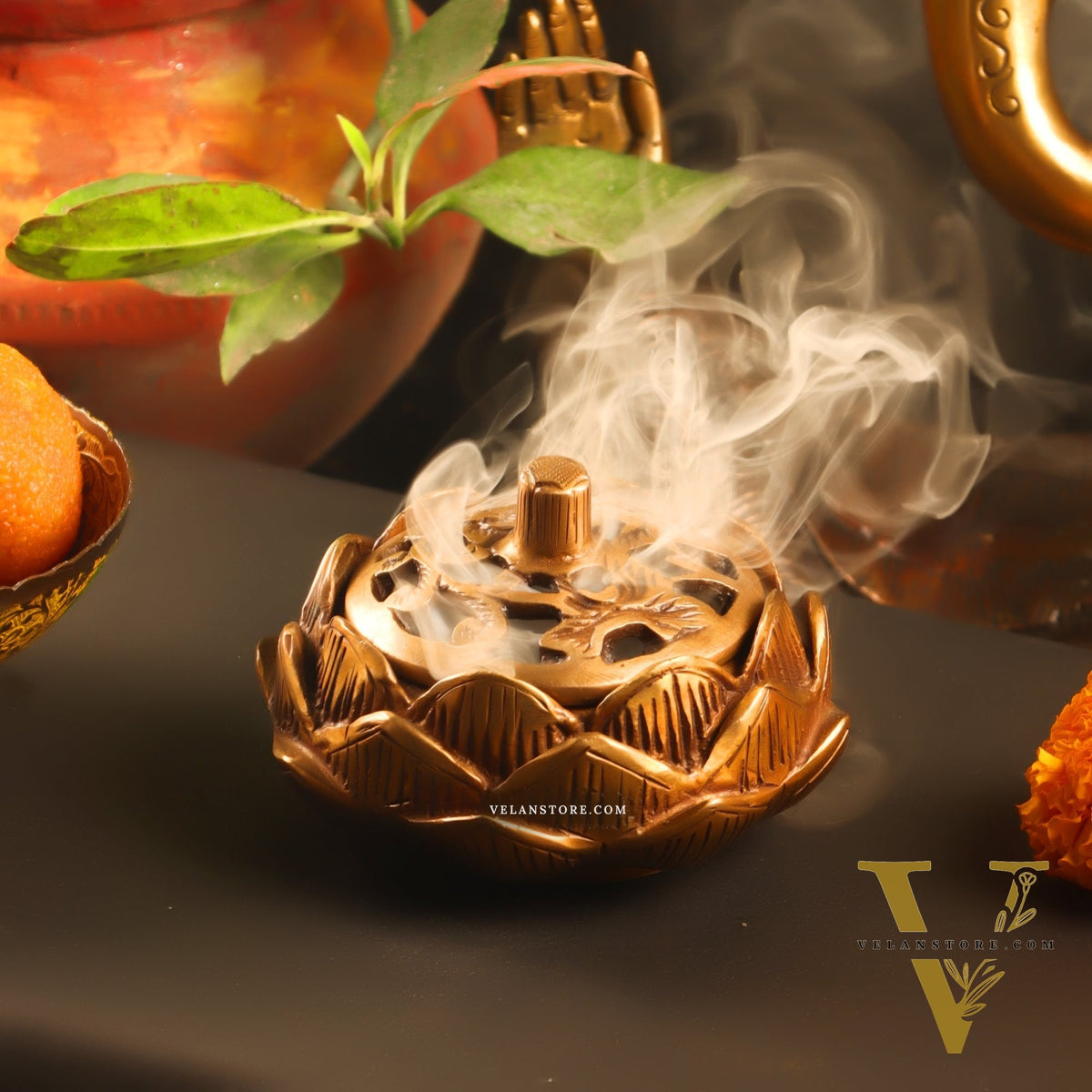 Brass Handcrafted Lotus Design Dhoop Burner | Incense Burner for Home Purification